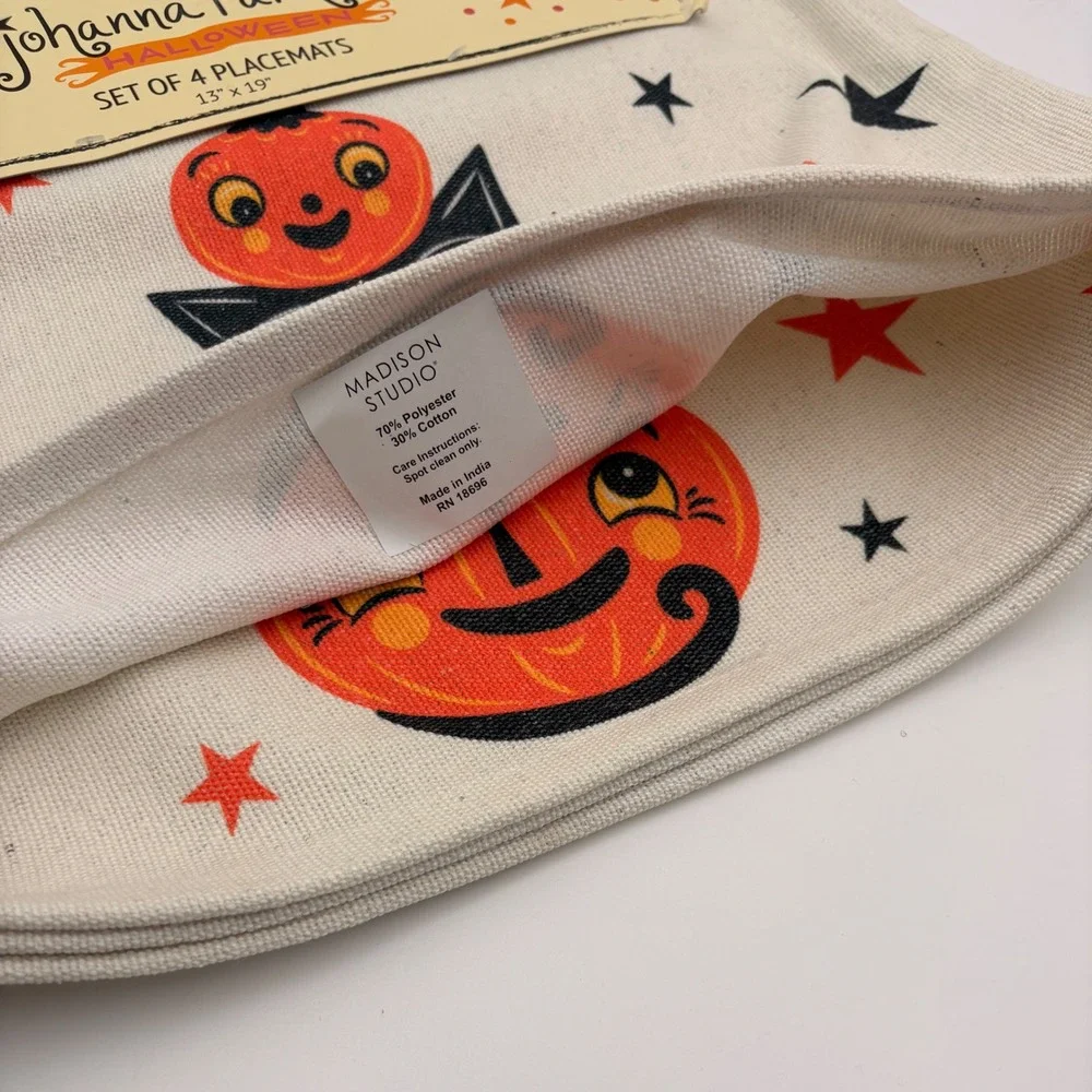 Johanna Parker Halloween Placemats Set of 4 Madison Studio Pumpkin Cat Vintage